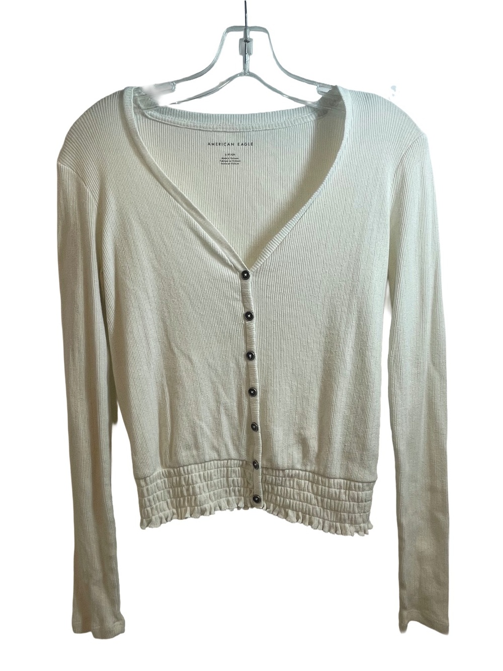 American Eagle Outfitters Cream Button-Front Ribbed Cardigan Women’s Size Small